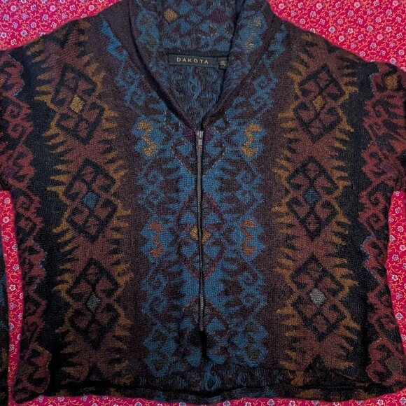 Dakota Alpaca Sweater Cardigan Wool Crop Aztec Boho Hand Loomed Boxy Zip Up - Picture 4 of 8